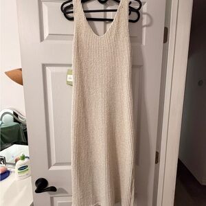 Sleeveless Cream Knit V-Neck Maxi Dress